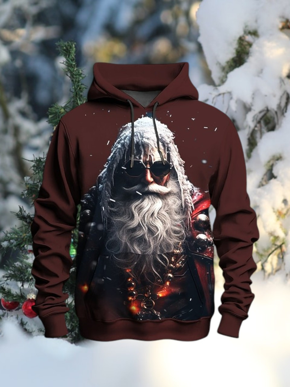 Badass Santa Claus Christmas Hoodie Rock Santa Festive Holiday Outfit Gifts For Dad