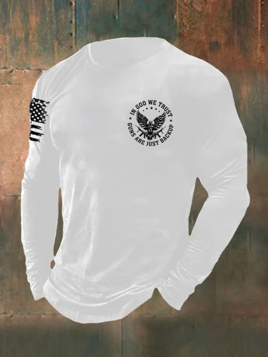 Bald Eagle In God We Trust Long Sleeve Shirt Guns Are Just Backup U.S Flag Veterans Gift Ideas