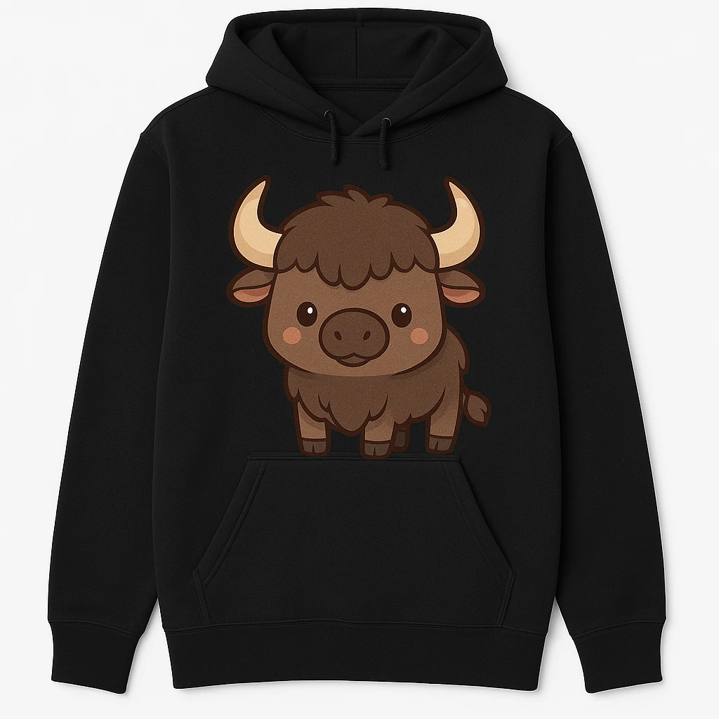 Unisex Hoodie with Cute Buffalo Design - Comfortable and Stylish