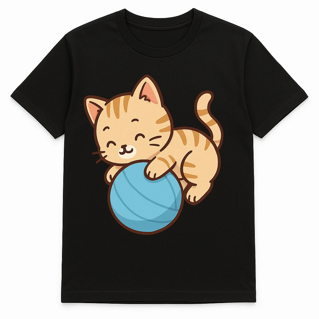 Unisex T-Shirt with Cute Cat and Ball Design – Perfect Casual Wear