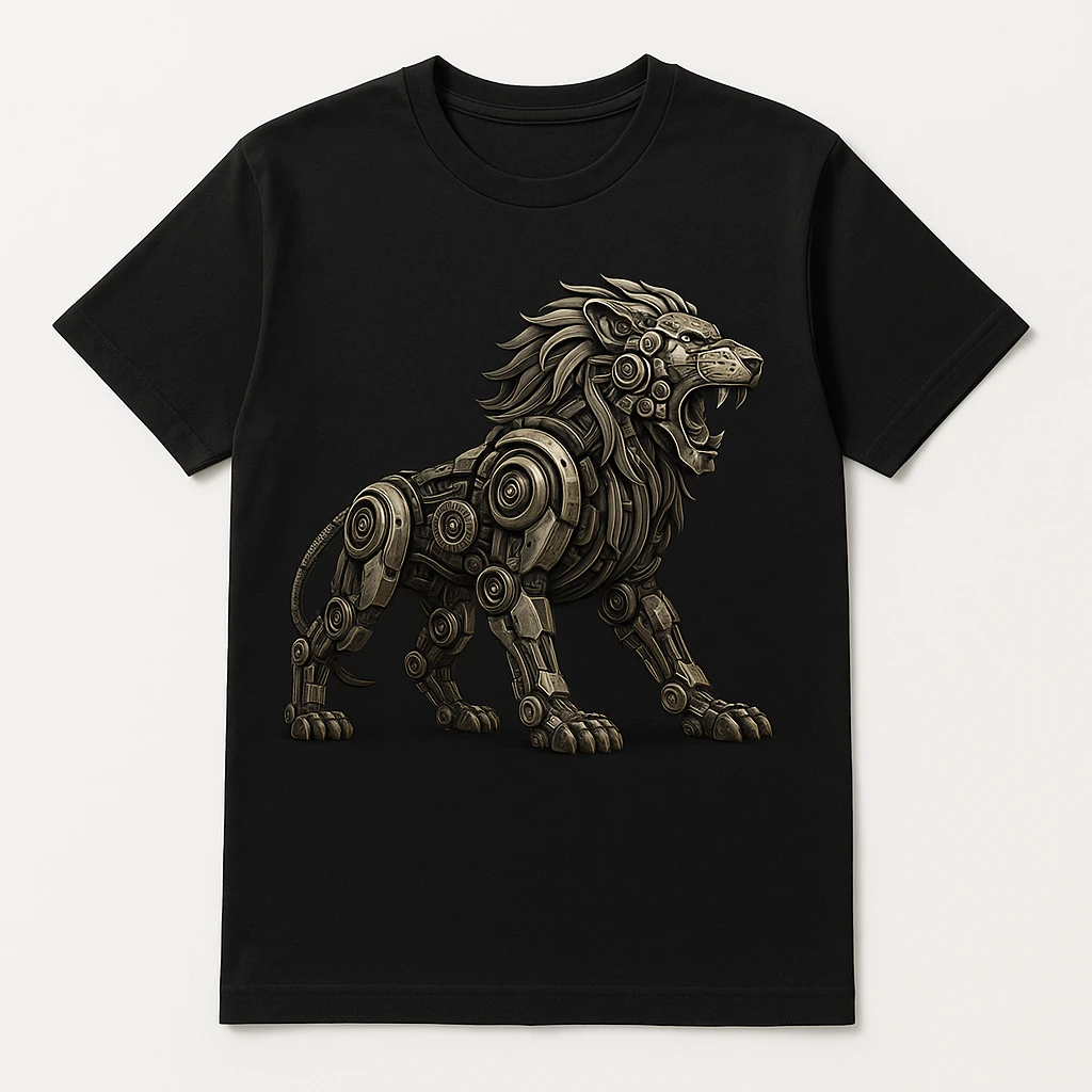Unisex T-Shirt with Mechanical Lion Design on Chest - Casual Graphic Style